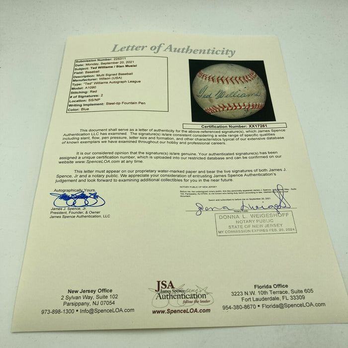 1950's Ted Williams Playing Days Signed Ted Williams Model Baseball With JSA COA