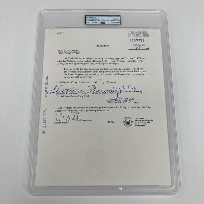 Ted Williams Full Name Signed Original Contract PSA DNA COA