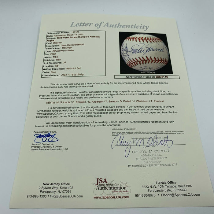 2002 Anaheim Angels World Series Champs Team Signed W.S. Baseball With JSA COA