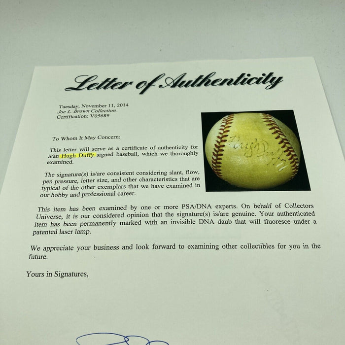 Hugh Duffy Single Signed 1940's American League Baseball PSA DNA COA