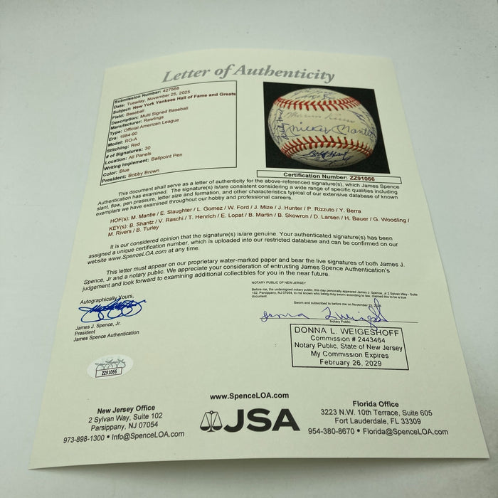 Mickey Mantle New York Yankees Hall Of Fame Legends Multi Signed Baseball JSA