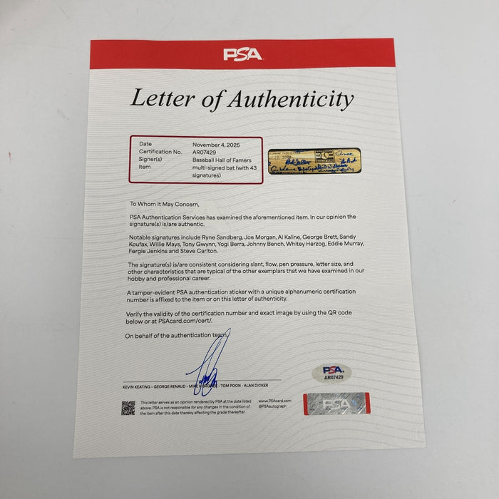 2009 Hall Of Fame Induction Multi Signed Baseball Bat 42 Sigs Sandy Koufax PSA