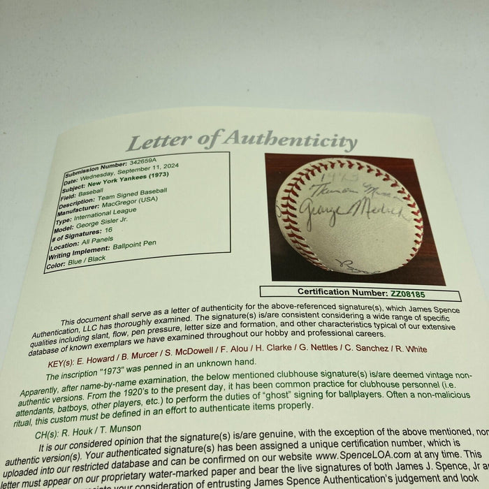 1973 New York Yankees Team Signed Baseball JSA COA