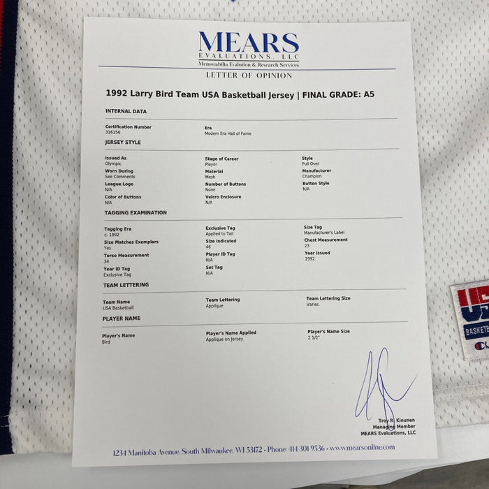 Larry Bird Game Used Signed 1992 Olympics Team USA Jersey MEARS COA & Beckett