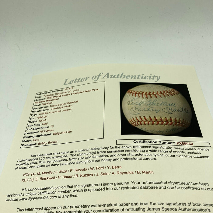 1953 New York Yankees World Series Champs Team Signed Baseball Mickey Mantle JSA