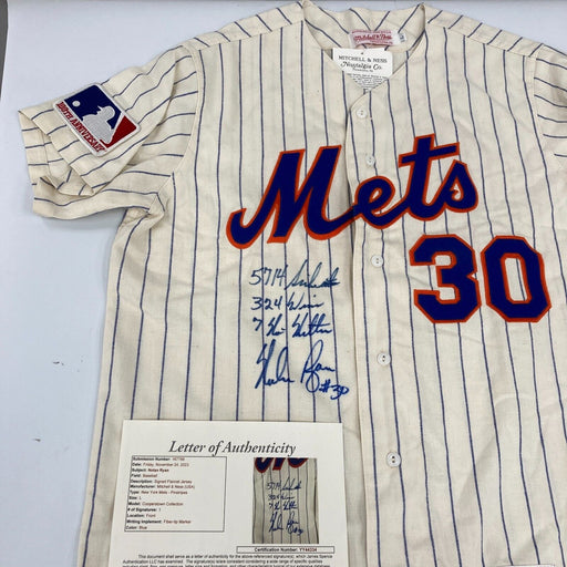 Nolan Ryan Signed Heavily Inscribed New York Mets Game Model STAT Jersey JSA COA