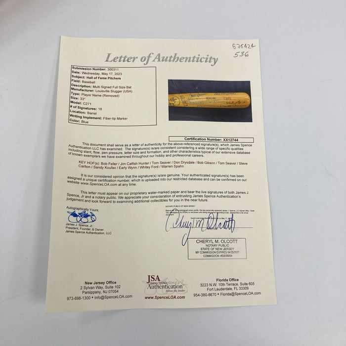 Sandy Koufax Don Drysdale Tom Seaver Pitching Legends Multi Signed Bat JSA COA
