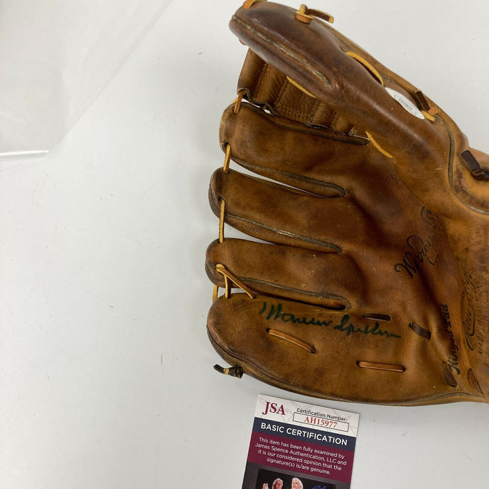 Warren Spahn Signed 1950's Game Model Baseball Glove JSA COA