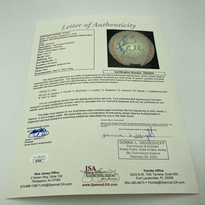 2013 Boston Red Sox World Series Champs Team Signed Baseball JSA COA