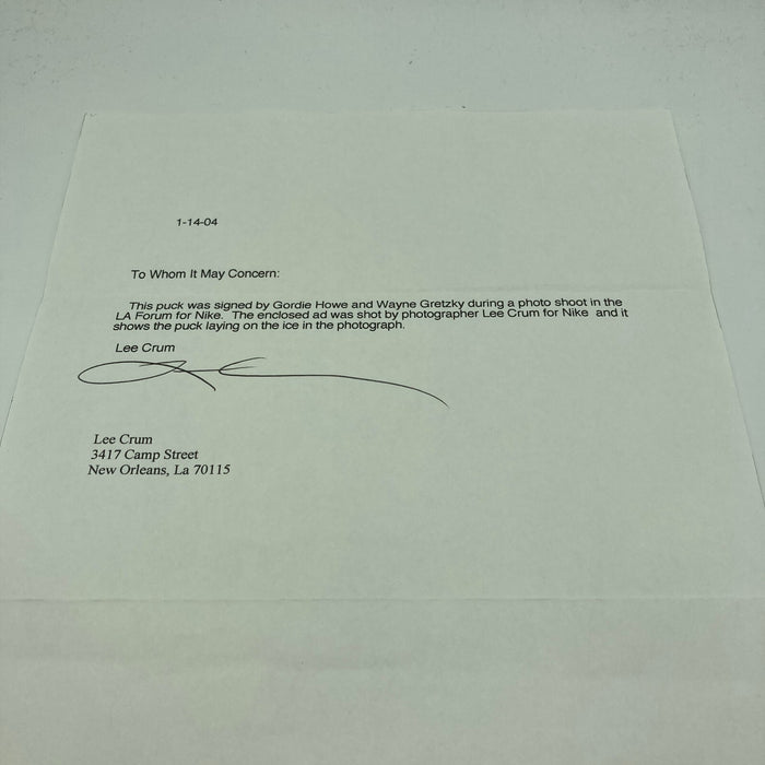 Wayne Gretzky & Gordie Howe Signed Puck From Iconic Nike Photo Shoot JSA COA