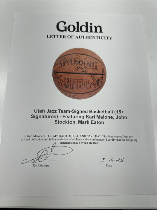 1990-91 Utah Jazz Team Signed Game Used Basketball Karl Malone Collection JSA