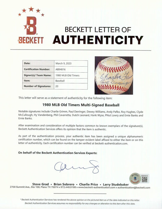 1950's Chicago Cubs Legends Multi Signed Baseball Ernie Banks Beckett COA 20 Sig