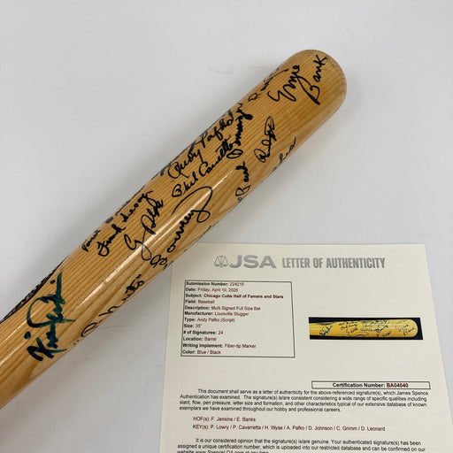 Chicago Cubs Hall Of Fame Legends Signed Baseball Bat 24 Sigs Ernie Banks JSA