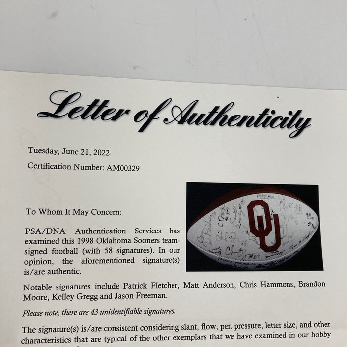 1998 Oklahoma Sooners Team Signed Football PSA DNA COA