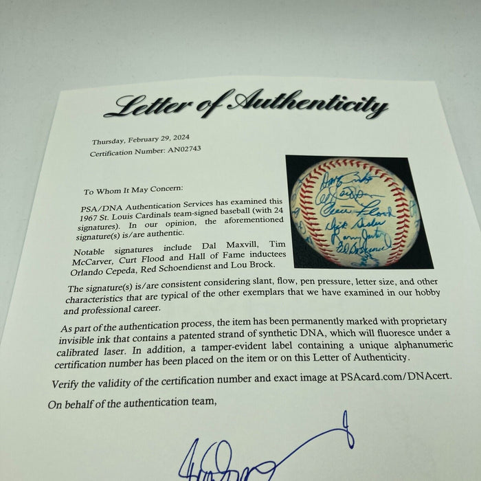 Beautiful 1967 St. Louis Cardinals World Series Champs Team Signed Baseball PSA
