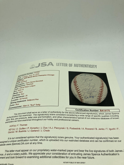 2005 Chicago White Sox World Series Champs Team Signed Baseball JSA COA