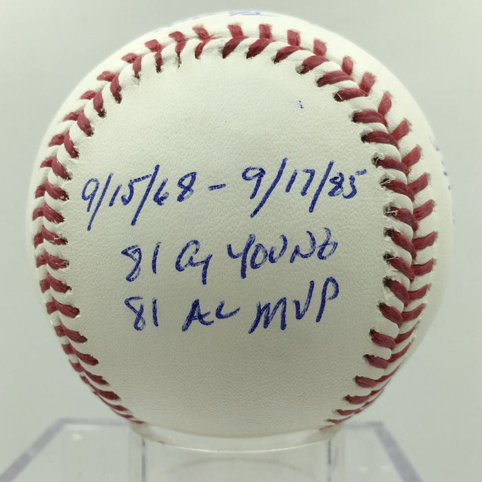 Ronald Rollie Glen Fingers Signed & Heavily Inscribed Stat MLB Baseball PSA COA