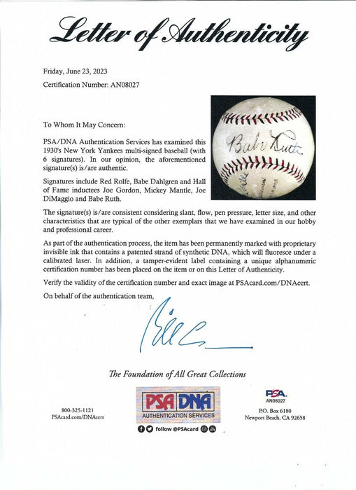 Historic Babe Ruth Mickey Mantle & Joe Dimaggio Signed Baseball PSA DNA & JSA