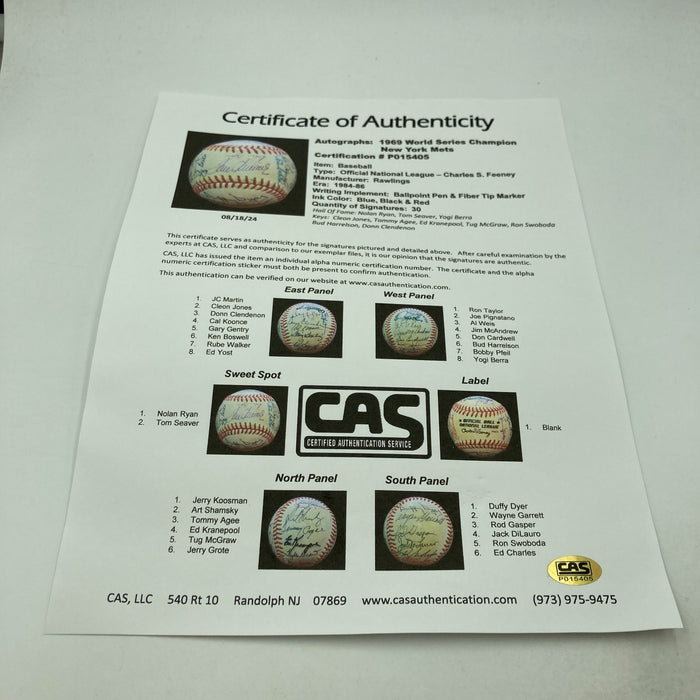 1969 New York Mets WS Champs Team Signed Baseball Tom Seaver Nolan Ryan CAS COA