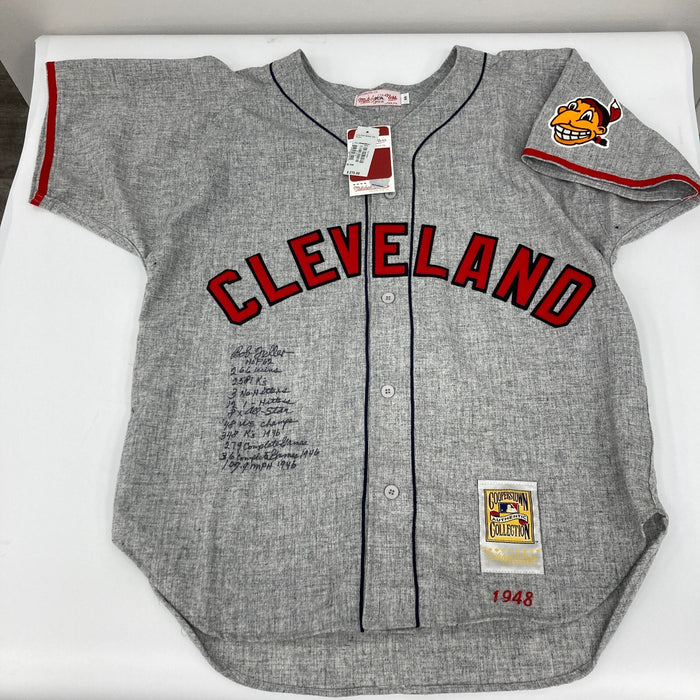 Bob Feller Signed Inscribed STATS Cleveland Indians Mitchell & Ness Jersey PSA