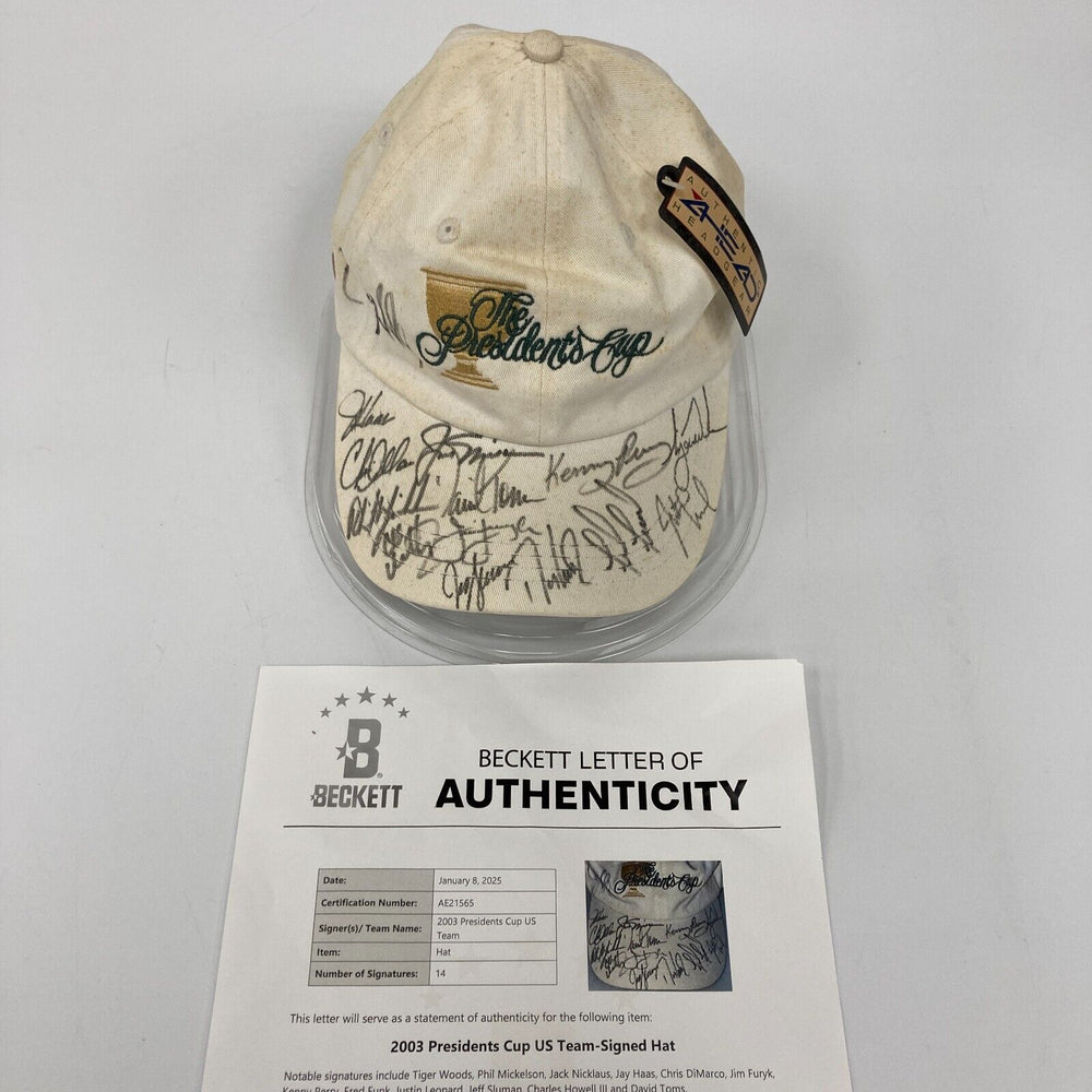 Tiger Woods Jack Nicklaus Phil Mickelson Signed President's Cup Golf Hat Beckett