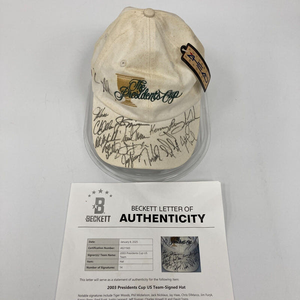 Tiger Woods Jack Nicklaus Phil Mickelson Signed President's Cup Golf Hat Beckett