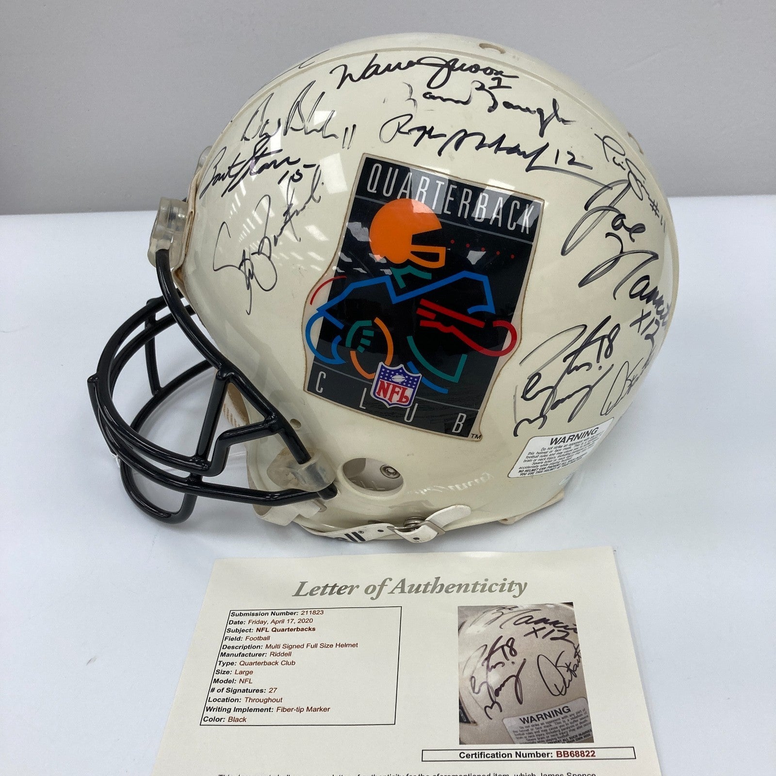 Bart Starr Joe Montana Dan Marino Quarterback Legends Signed Helmet 27 — Showpieces Sports