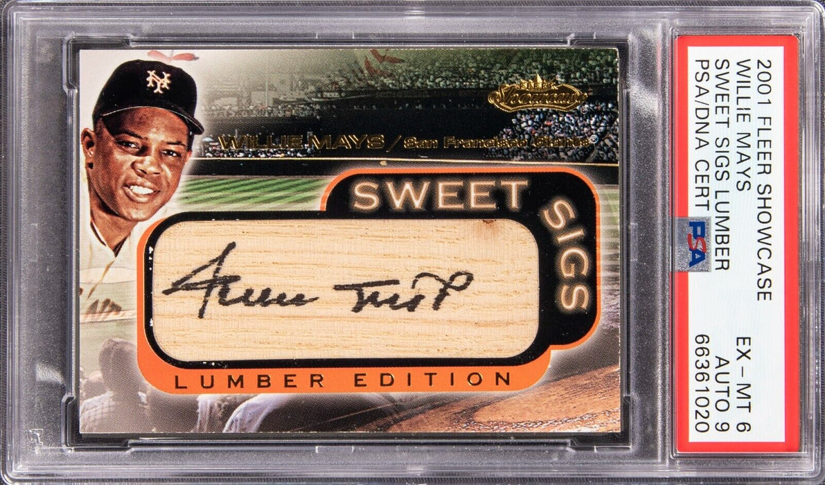 2001 Fleer Showcase Sweet Sigs Lumber Willie Mays Signed Bat Card PSA Auto 9