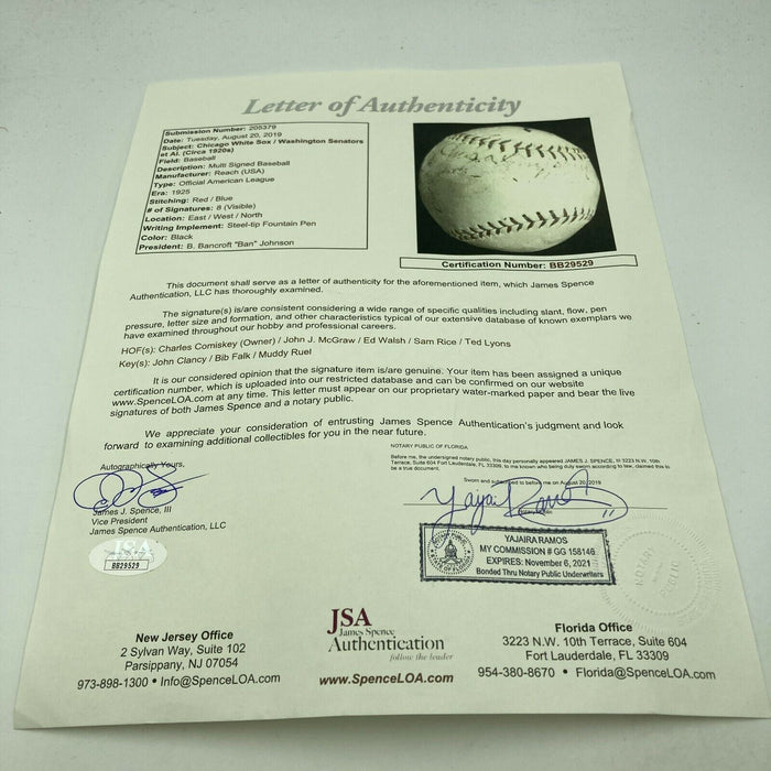 1924 World Tour Signed Baseball Charles Comiskey John McGraw PSA DNA & JSA COA