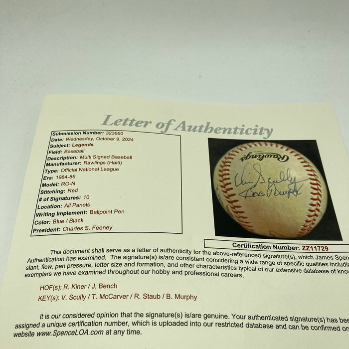 Vince Scully Bob Murphy Johnny Bench Legendary Announcers Signed Baseball JSA