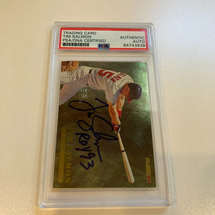 Rare 1994 Fleer Tim Salmon "ROY 1993" Signed Promo Card With Fleer Stamp PSA DNA