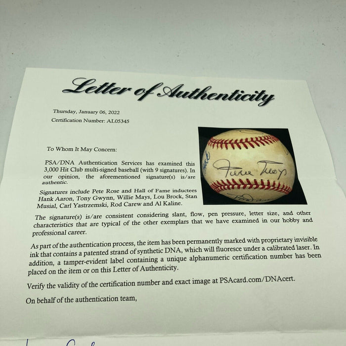 Willie Mays Hank Aaron Stan Musial 3,000 Hit Club Signed Baseball 9 Sigs PSA DNA