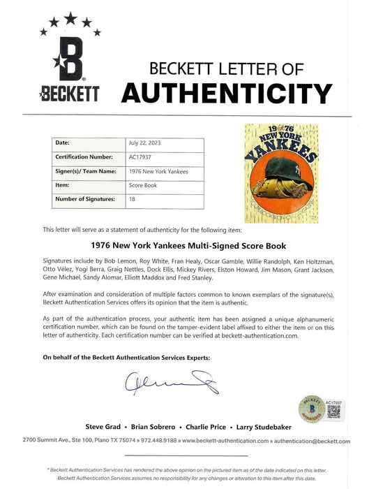 1976 New York Yankees Team Signed Scorebook Beckett COA