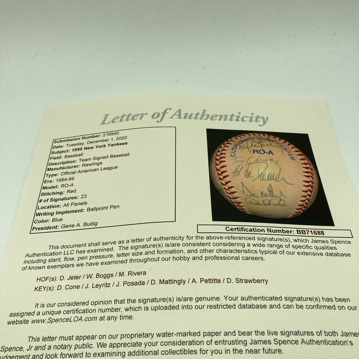 1995 Derek Jeter Mariano Rivera Andy Pettite Posada Rookie Signed Baseball JSA