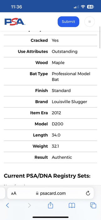 Buster Posey Signed 2012 Game Issued Louisville Slugger Bat PSA DNA Beckett COA