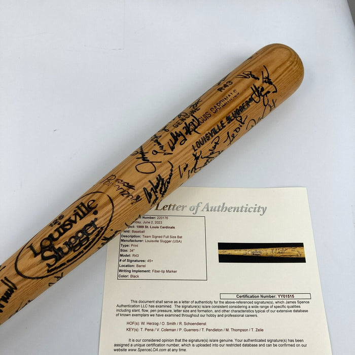 1989 St. Louis Cardinals Team Signed Game Used Baseball Bat 45+ Sigs JSA COA