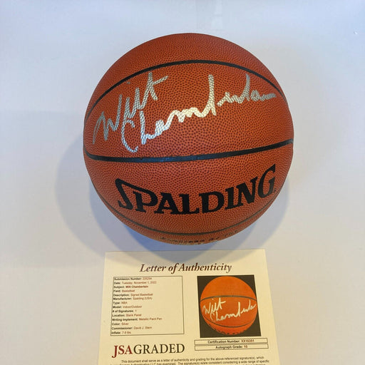 Beautiful Wilt Chamberlain Signed Spalding NBA Basketball JSA Graded GEM MINT 10