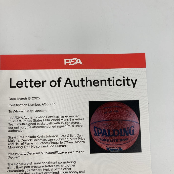1994 Dream Team II Olympics Team USA Signed Spalding Basketball PSA DNA COA