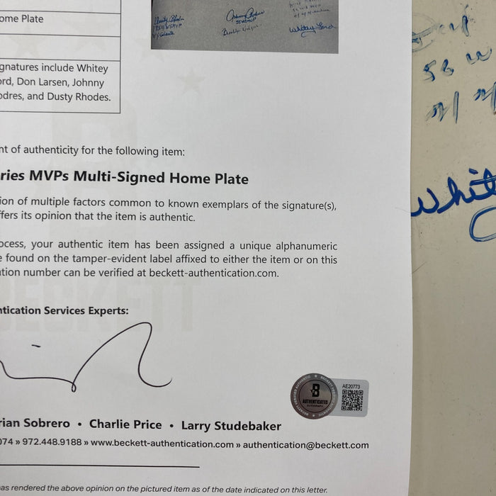 Whitey Ford Don Larsen Dusty Rhodes Podres World Series Signed Home Plate BAS