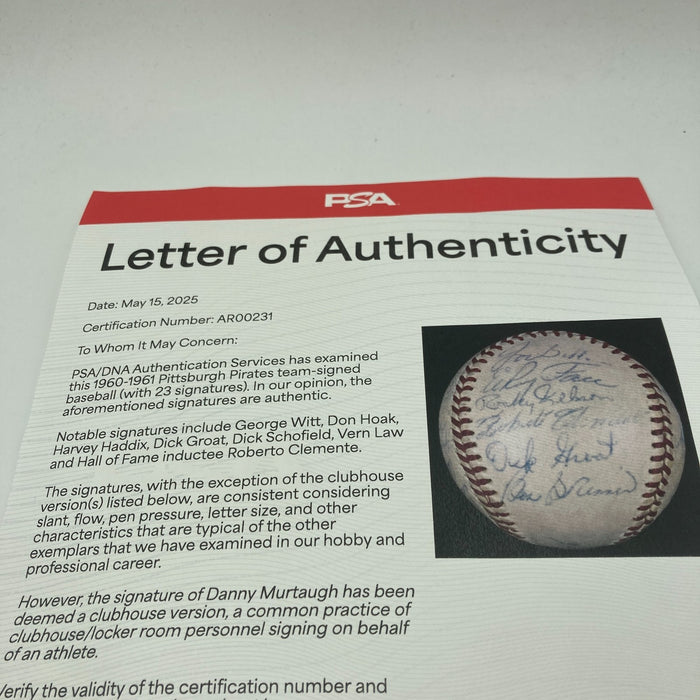 Roberto Clemente 1960 Pittsburgh Pirates W.S. Champs Team Signed Baseball PSA