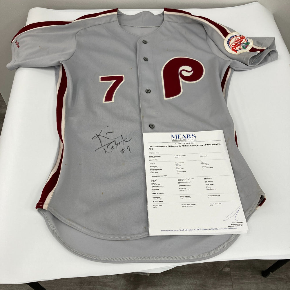Kim Batiste 1991 Rookie Debut Game Used Philadelphia Phillies Jersey MEARS A10