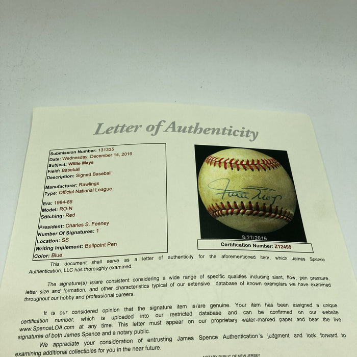 Willie Mays Signed Vintage National League Feeney Baseball With JSA COA