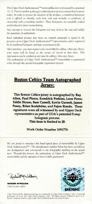 2007-08 Boston Celtics NBA Champs Team Signed Jersey UDA Upper Deck COA #13/25