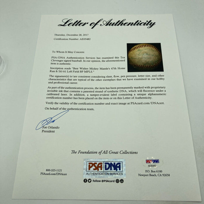 Mickey Mantle Signed Game Used 1961 47th Home Run Baseball PSA DNA & MEARS COA