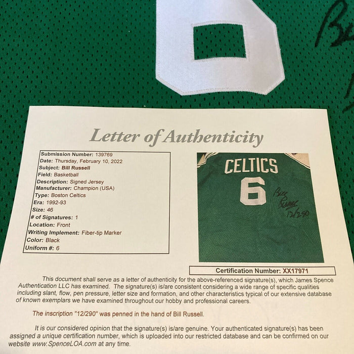 Rare Bill Russell Signed 1992-93 Boston Celtics Pro Cut Authentic Jersey JSA COA