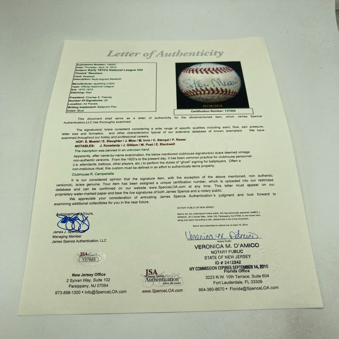 1970's Old Timers Day HOF Multi Signed Baseball Stan Musial Casey Stengel JSA