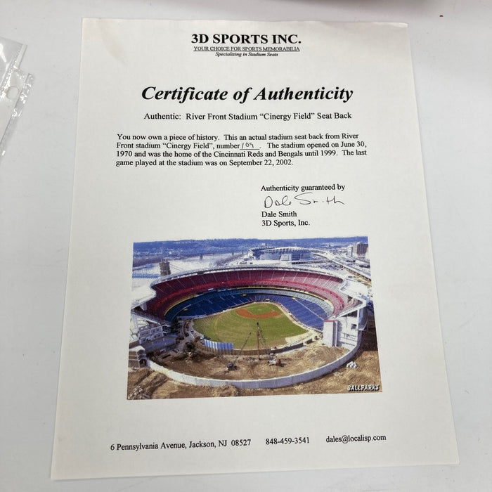 Johnny Bench Signed Original Cincinnati Reds Riverfront Stadium Seatback JSA COA