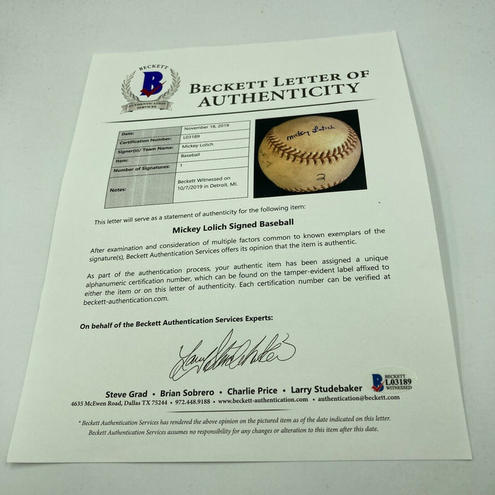 Mickey Lolich Signed Career Win No. 209 Final Out Game Used Baseball Beckett COA