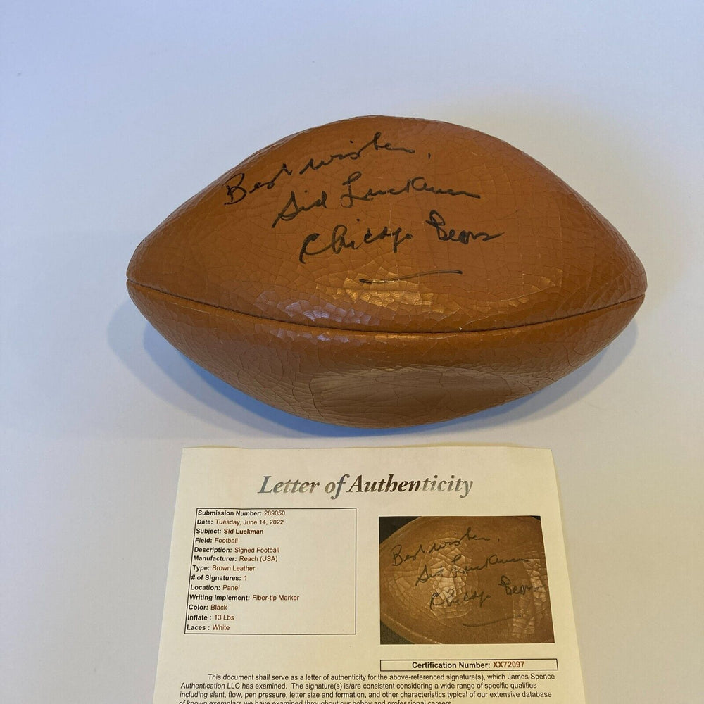 RARE Sid Luckman Signed 1960's Football Chicago Bears JSA COA