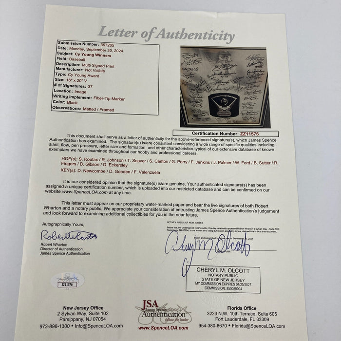 Beautiful Sandy Koufax Cy Young Winners Signed Huge 25x29 Photo 37 Sigs PSA JSA